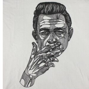 Johnny Cash Line Drawing Graphic T Shirt Mens Large White Music Country Tee